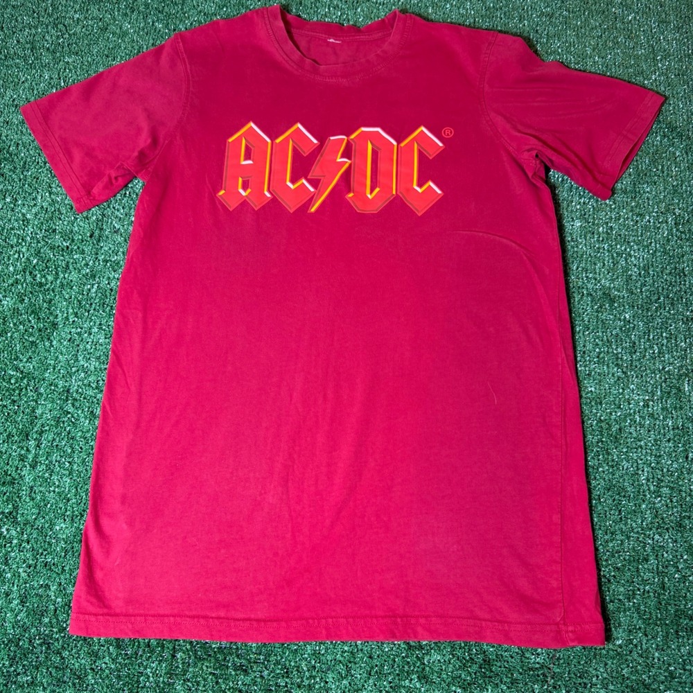 AC/DC Graphic T-Shirt Mens Small Red Short Sleeve Rock Band Logo Tee